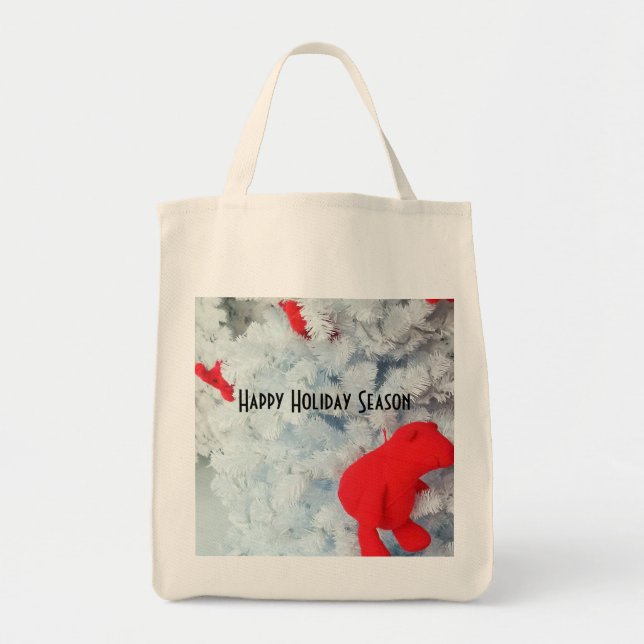 Red Teddy bear in Christmas Tree Tote Bag (Front)