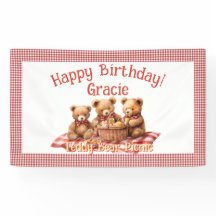 Red Teddy Bear Picnic Happy Birthday