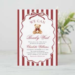Red Teddy Bear We Can Bearly Wait Baby Shower Invitation