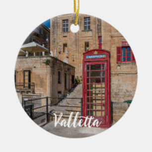 Red telephone booth in Valletta Malta Ceramic Ornament