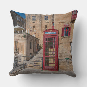 Red telephone booth in Valletta Malta Cushion