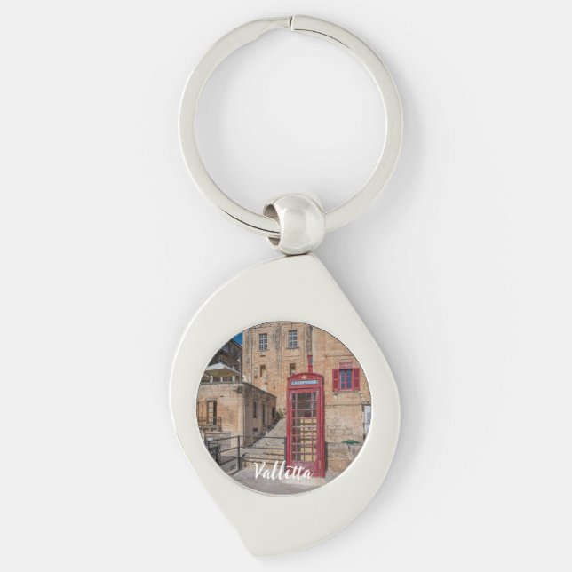 Red telephone booth in Valletta Malta Key Ring (Front)