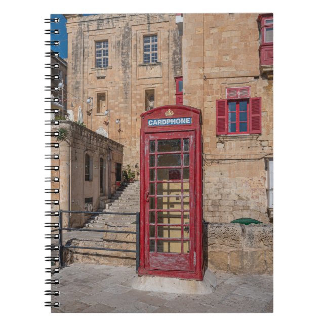 Red telephone booth in Valletta Malta Notebook (Front)