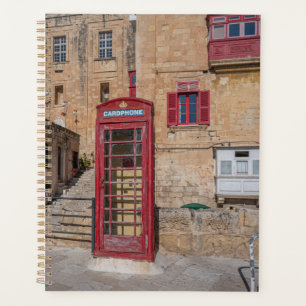 Red telephone booth in Valletta Malta Planner
