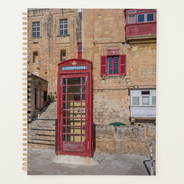 Red telephone booth in Valletta Malta Planner (Front)