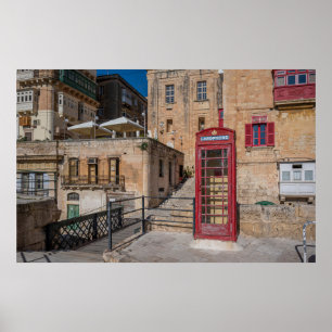 Red telephone booth in Valletta Malta Poster
