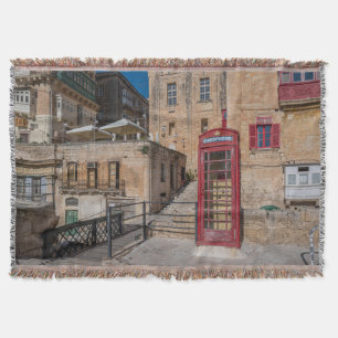 Red telephone booth in Valletta Malta Throw Blanket