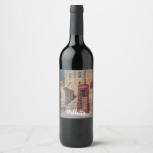 Red telephone booth in Valletta Malta Wine Label