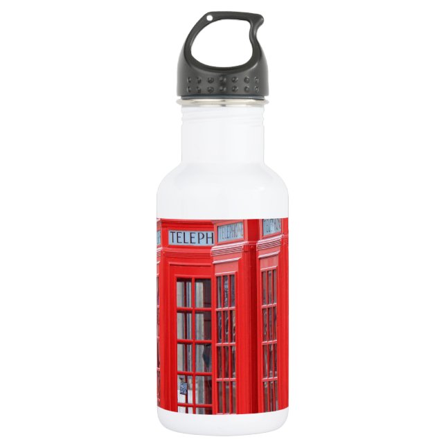 Red Telephone Booths of London 532 Ml Water Bottle (Front)