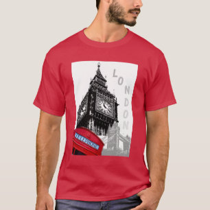 Red Telephone Box London Big Ben Clock Tower T-Shirt