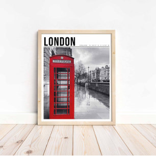 Red Telephone Box London Black White Photography Poster