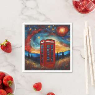 Red Telephone Box On Colorful Starry Night Napkin
