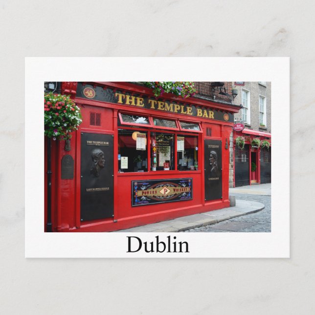 Red Temple Bar pub in Dublin postcard with text (Front)