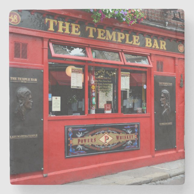 Red Temple Bar pub in Dublin stone coaster (Front)