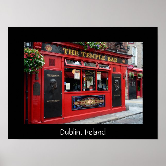 Red Temple Bar pub in Dublin text poster (Front)