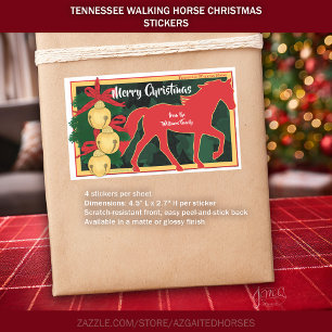 Red Tennessee Walker Horse Christmas Jingle Bells Rectangular Sticker