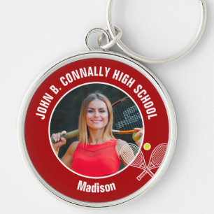 Red Tennis Player Photo High School Spirit Key Ring