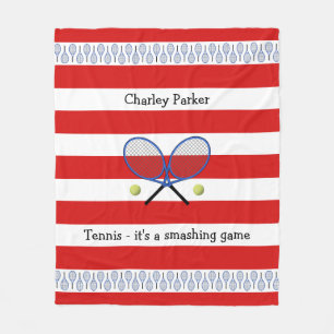 Red tennis quote personalized striped fleece blanket