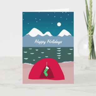 Red Tent with Christmas Stocking Holiday Card