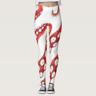 Red Tentacles Octopus on White Leggings