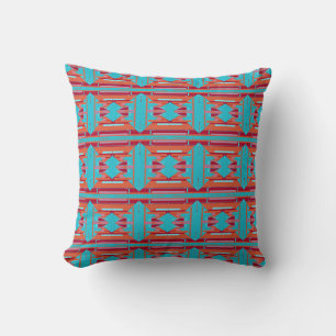 Red Terracotta Turquoise Mediterranean Small Tiles Cushion