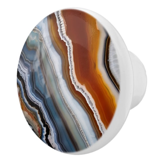 Red Terracotta White Black Blue Gold Agate Geode Ceramic Knob (Right)