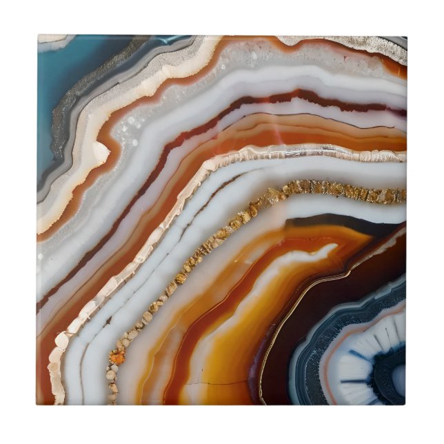 Red Terracotta White Black Blue Gold Agate Geode Ceramic Tile (Front)