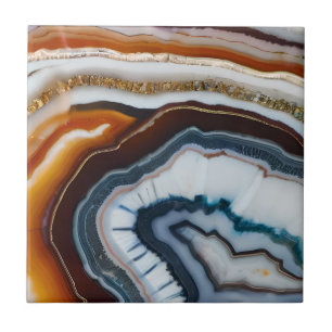 Red Terracotta White Black Blue Gold Agate Geode Ceramic Tile