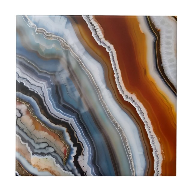 Red Terracotta White Black Blue Gold Agate Geode Ceramic Tile (Front)