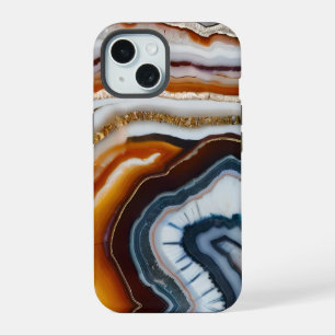 Red Terracotta White Black Blue Gold Agate Geode iPhone 15 Case