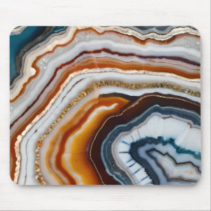 Red Terracotta White Black Blue Gold Agate Geode Mouse Pad