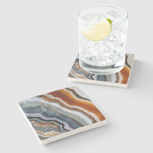 Red Terracotta White Black Blue Gold Agate Geode Stone Coaster