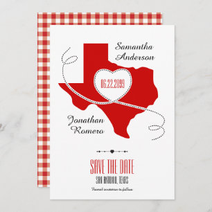 Red Texas Curling Ribbon Save the Date Invitation