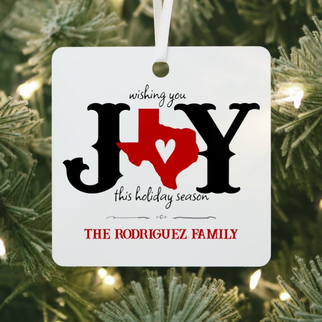 Red Texas JOY Photo Holiday Metal Tree Decoration (Insitu)