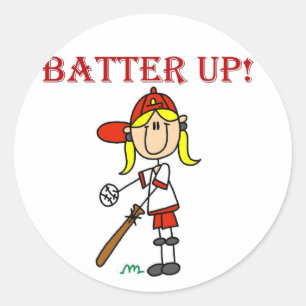 Red Text Batter Up Girls Softball Shirts and Gifts Classic Round Sticker