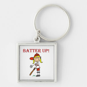 Red Text Batter Up Girls Softball Shirts and Gifts Key Ring