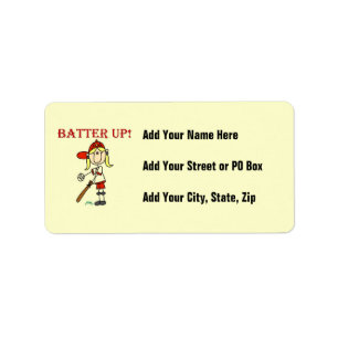 Red Text Batter Up Girls Softball Shirts and Gifts Label