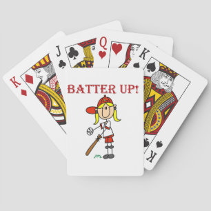 Red Text Batter Up Girls Softball Shirts and Gifts Playing Cards