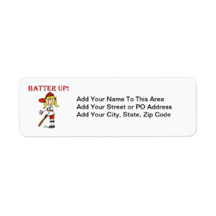 Red Text Batter Up Girls Softball Shirts and Gifts Return Address Label