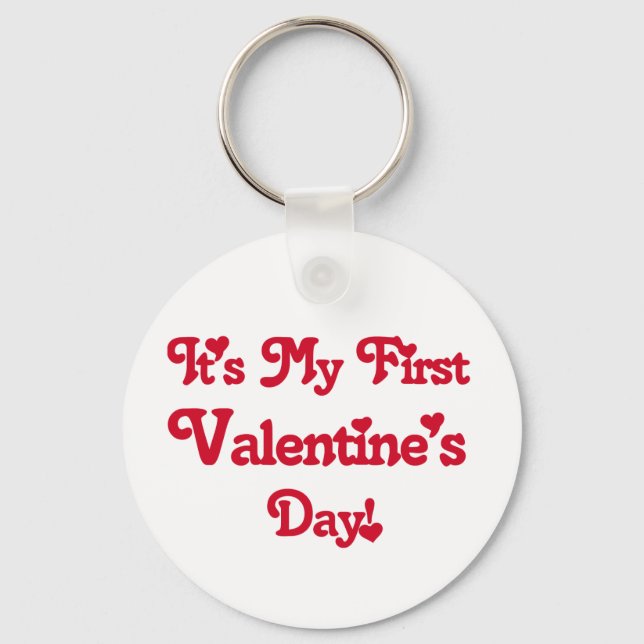 Red Text First Valentine's Day tshirts and Gifts Key Ring (Front)