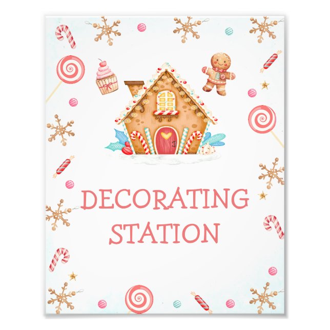 Red Text Gingerbread House Decorating Station Sign (Front)