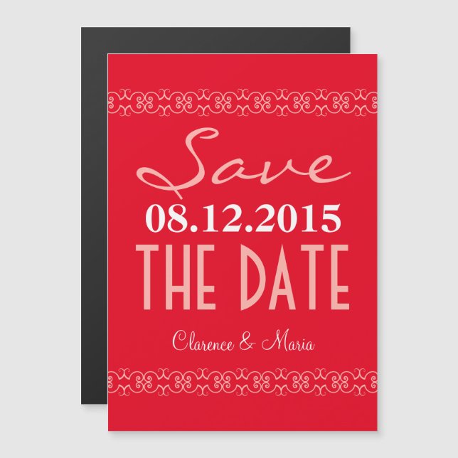 Red Text Save The Date Magnetic Wedding Invites (Front/Back)