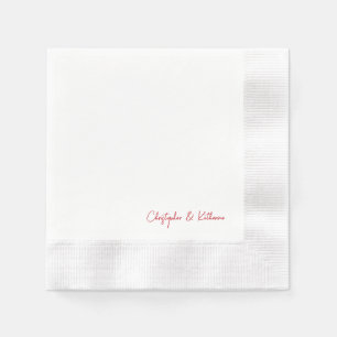 Red Text Simple Wedding Coined Cocktail Napkins
