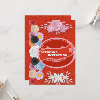 Red Texture Floral Islamic Wedding Invitation