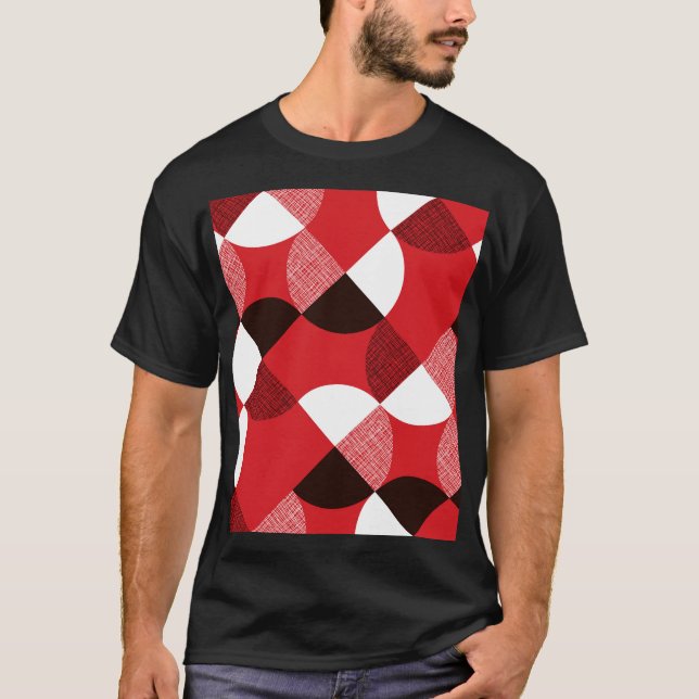 Red Textured Diagonal Dynamic Pattern T-Shirt (Front)