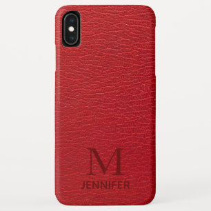 Red Textured Leather Monogram Personalised Name iPhone XS Max Case