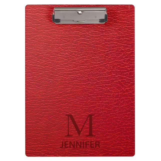 Red Textured Leather Monogram Personalised Name Clipboard (Front)