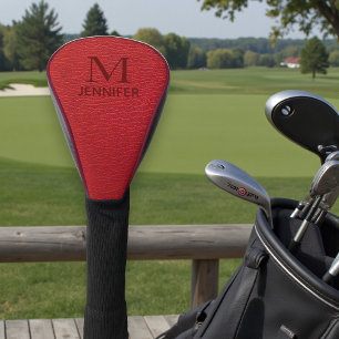 Red Textured Leather Monogram Personalised Name Golf Head Cover