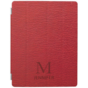Red Textured Leather Monogram Personalised Name iPad Cover