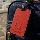 Red Textured Leather Monogram Personalised Name Luggage Tag<br><div class="desc">This design features a red textured faux leather look with a personalised monogram and name. Personalise by editing the text in the text box or delete the text for no name or monogram. #monogram #monogrammed #initial #name #personalised #red #leather #texture #travel #luggage</div>